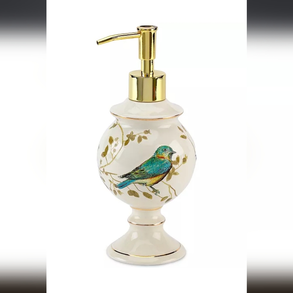 Elegant Cream and Gold Bird Soap Dispenser
